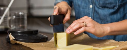 Photographs of Erica Recto making soap